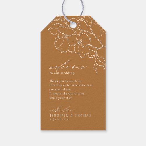 Elegant hand drawn floral golden fall wedding gift tags