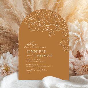 Elegant hand drawn floral golden fall wedding invitation