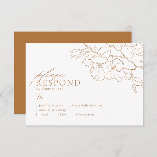 Elegant hand drawn floral golden fall wedding RSVP card