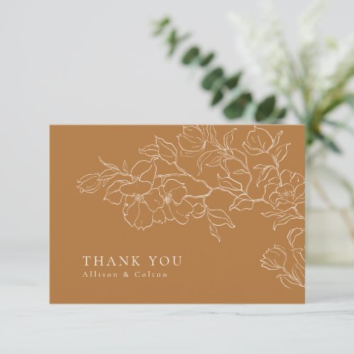 Elegant hand drawn floral golden fall wedding thank you card