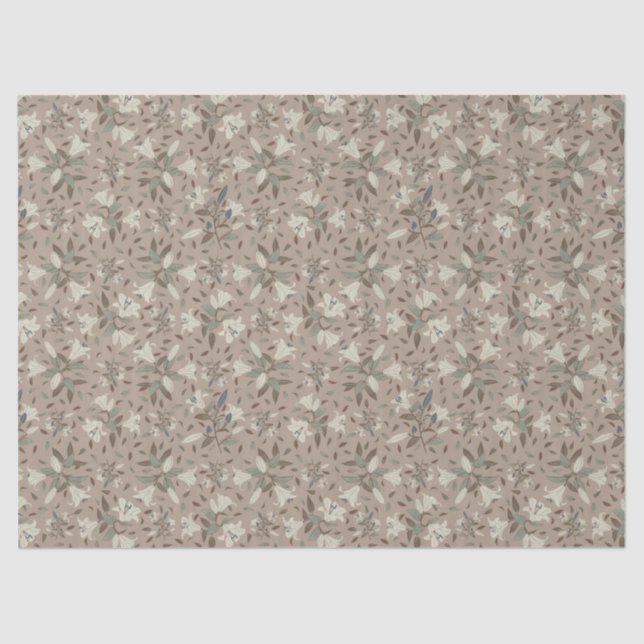 Elegant Hand-Drawn Floral Lily Neutral Brown Tissue Paper (Front)