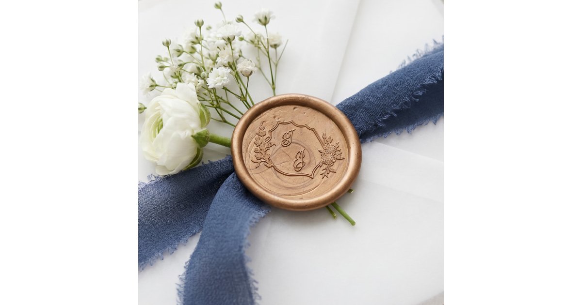 Elegant Hand-Drawn Floral Monogram Crest Wedding Wax Seal Sticker | Zazzle