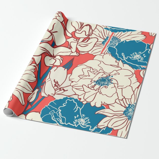 Elegant hand drawn Floral pattern, Garden flowers. Wrapping Paper (Unrolled)