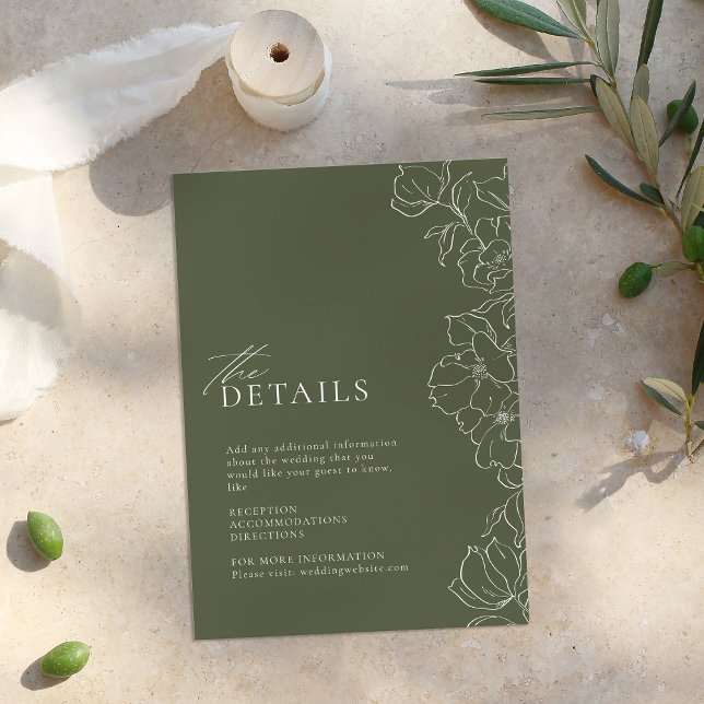 Elegant hand drawn floral sage green details enclosure card (Elegant hand drawn floral sage green details enclosure card)