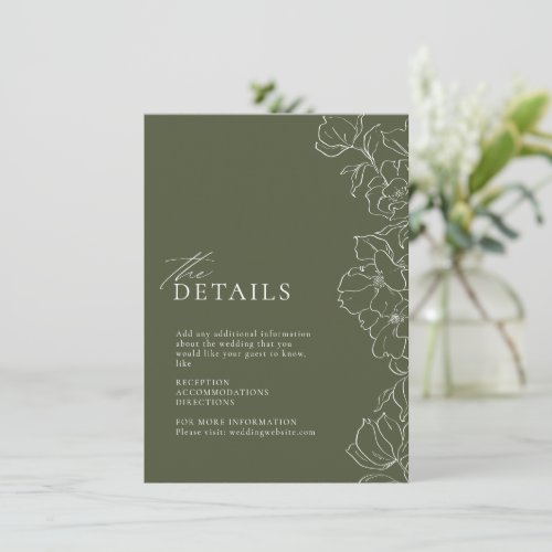Elegant hand drawn floral sage green details enclosure card