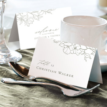 Elegant Hand Drawn Floral Sage Green Place Card by AvaPaperie at Zazzle