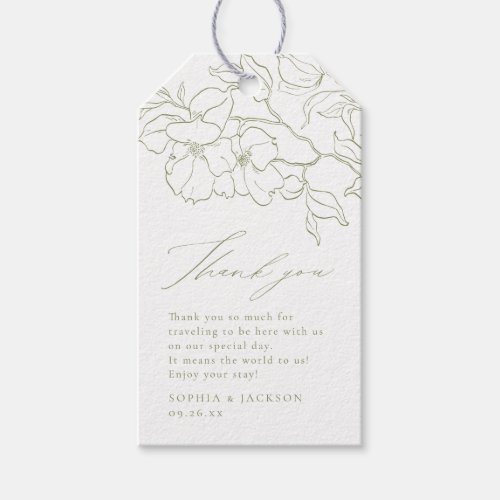 Elegant hand drawn floral sage green thank you gift tags