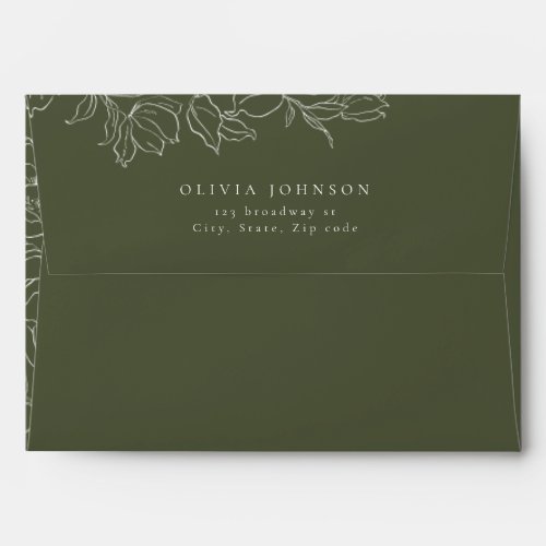 Elegant hand drawn floral sage green wedding envelope