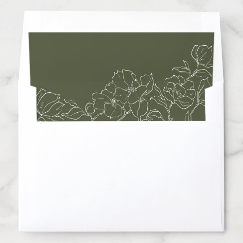 Elegant hand drawn floral sage green wedding envelope liner