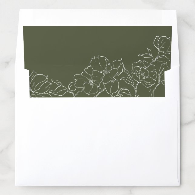 Elegant hand drawn floral sage green wedding envelope liner (In Envelope)