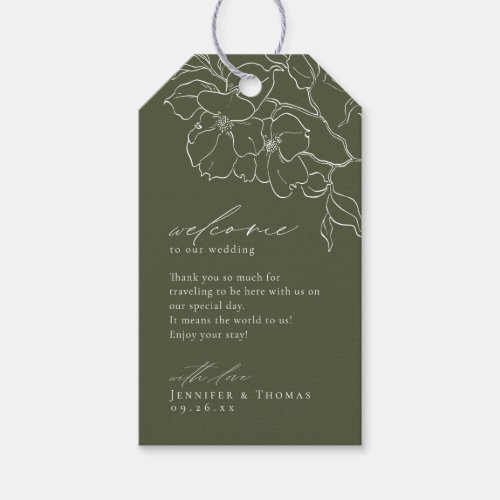 Elegant hand drawn floral sage green wedding gift tags