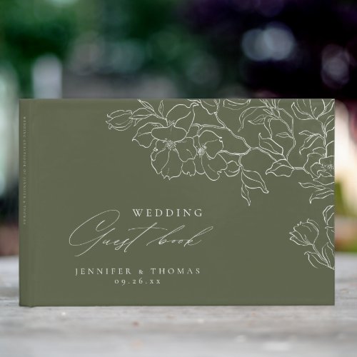Elegant hand drawn floral sage green wedding guest book