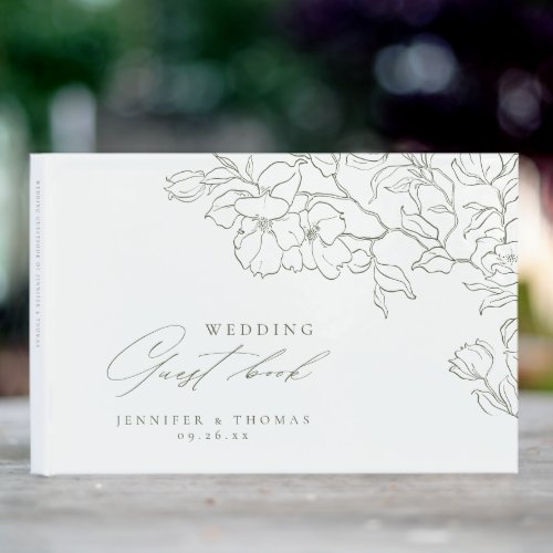 Elegant hand drawn floral sage green wedding guest book