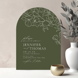 Elegant hand drawn floral sage green wedding invitation