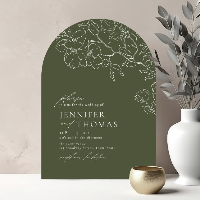 Elegant hand drawn floral sage green wedding invitation (Elegant hand drawn floral sage green wedding invitation)