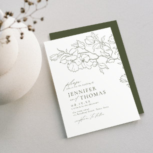 Elegant hand drawn floral sage green wedding invitation