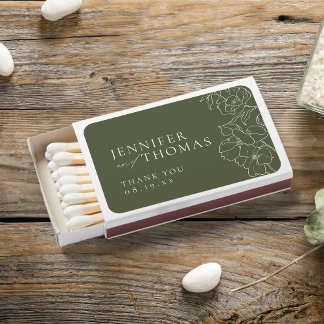 Elegant hand drawn floral sage green wedding Matchboxes