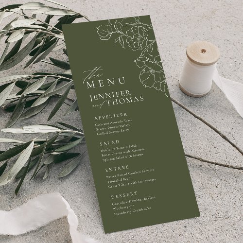 Elegant hand drawn floral sage green wedding menu