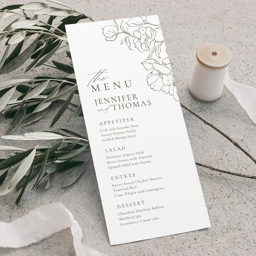 Elegant hand drawn floral sage green wedding menu