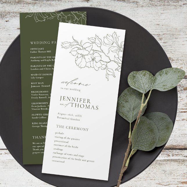 Elegant hand drawn floral sage green wedding program (Elegant hand drawn floral sage green wedding program)
