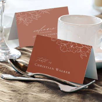 Elegant Hand Drawn Floral Terracotta Place Card by AvaPaperie at Zazzle