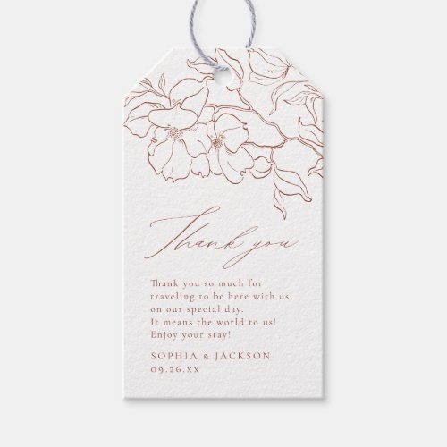 Elegant hand drawn floral terracotta thank you gift tags