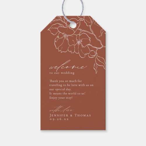 Elegant hand drawn floral terracotta wedding gift tags