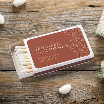 Elegant Hand Drawn Floral Terracotta Wedding Matchboxes by AvaPaperie at Zazzle