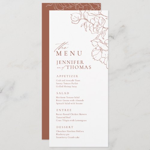 Elegant hand drawn floral terracotta wedding menu