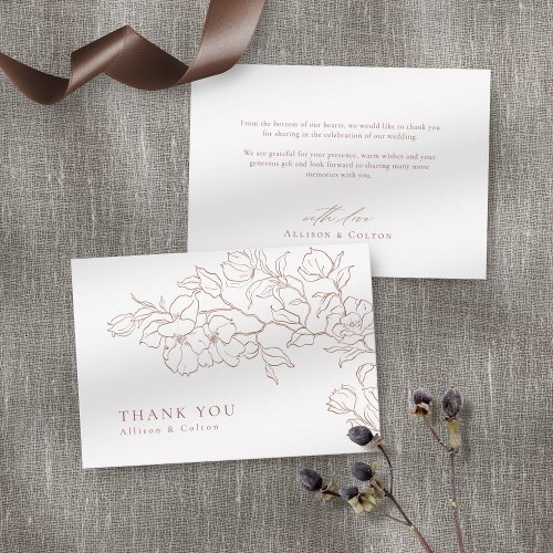 Elegant hand drawn floral terracotta wedding thank you card