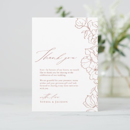 Elegant hand drawn floral terracotta wedding thank you card