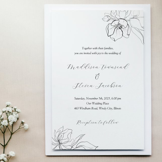 Elegant Hand Drawn Floral Wedding Invitation (Creator Uploaded)