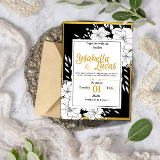 Elegant Hand-Drawn Floral Wedding Invitation | Bla