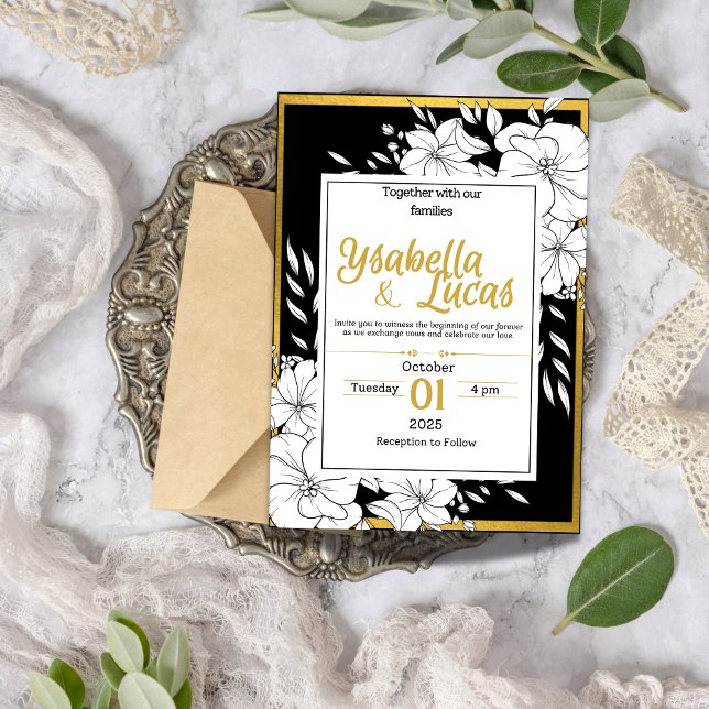 Elegant Hand-Drawn Floral Wedding Invitation | Bla (Creator Uploaded)