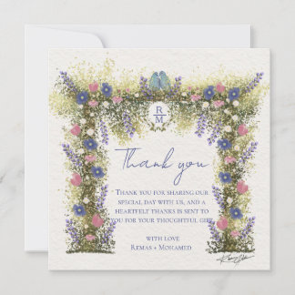 Elegant Hand-Drawn Floral Wedding Thank You Card