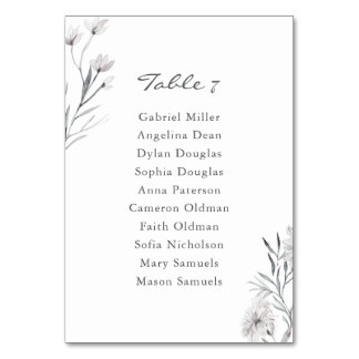 Elegant Hand-drawn flower. Wedding seating chart Table Number