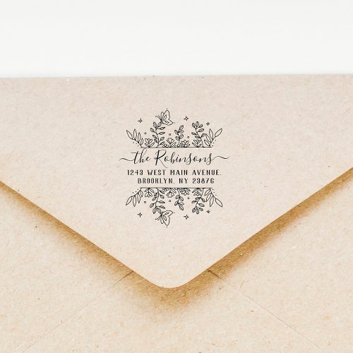 Elegant Hand_drawn Flowers Frame Family Address  Rubber Stamp