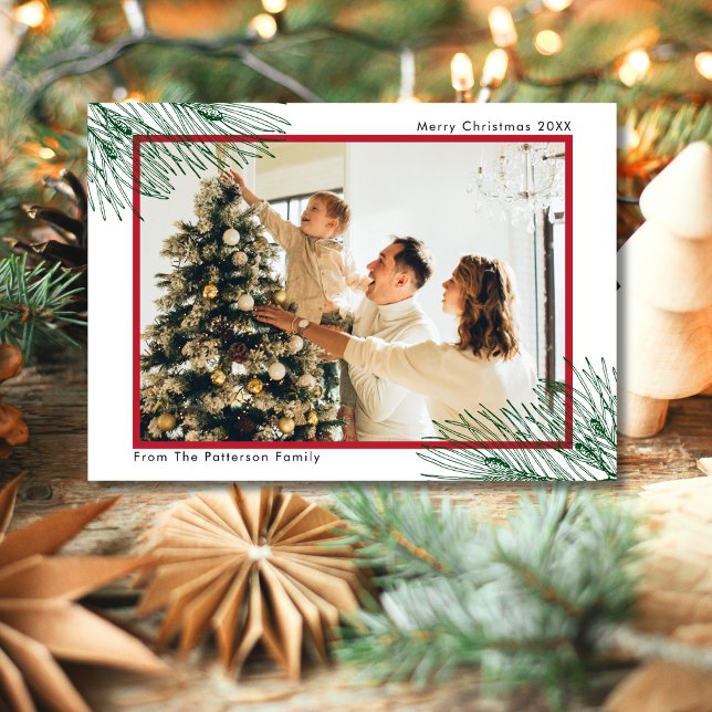 Elegant Hand Drawn Greenery Minimalist Christmas Holiday Card (Creator Uploaded)