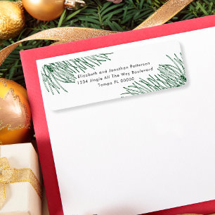 Elegant Hand Drawn Greenery Minimalist Christmas Label