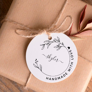 Elegant Hand-drawn Handmade with Love Custom Name Rubber Stamp