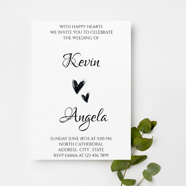 Elegant Hand Drawn Heart Wedding Invitation (Creator Uploaded)
