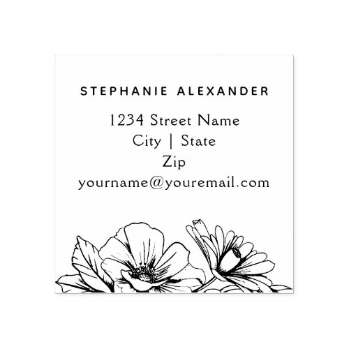 Elegant hand drawn ink flowers custom  rubber stamp