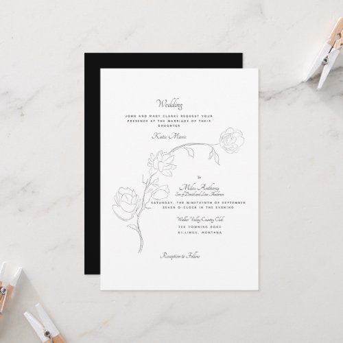 Elegant Hand_Drawn Jasmine BW Both Parents  Invitation