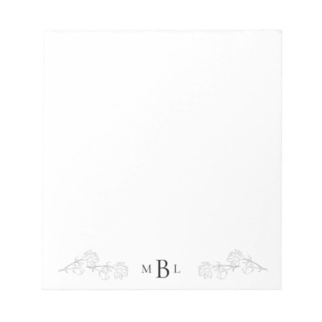 Elegant Hand-Drawn Jasmine Monogram  Notepad (Front)