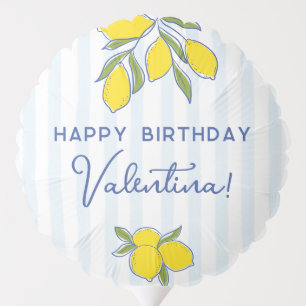 Elegant Hand Drawn Lemons Blue Stripes Party Balloon
