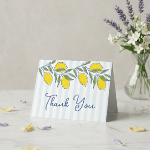 Elegant Hand Drawn Lemons Blue Stripes Summer Letterpress Thank You Card