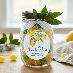 Elegant Hand Drawn Lemons Blue Stripes Thank You Classic Round Sticker