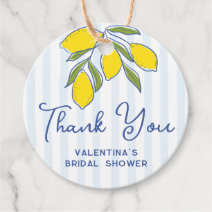 Elegant Hand Drawn Lemons Blue Stripes Thank You Favor Tags