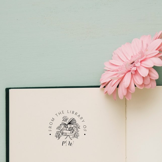 Elegant Hand-drawn Library Books Custom Initials Rubber Stamp (Creator Uploaded)