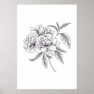 Elegant Hand-Drawn Peony Flower Line Art   Floral  Poster